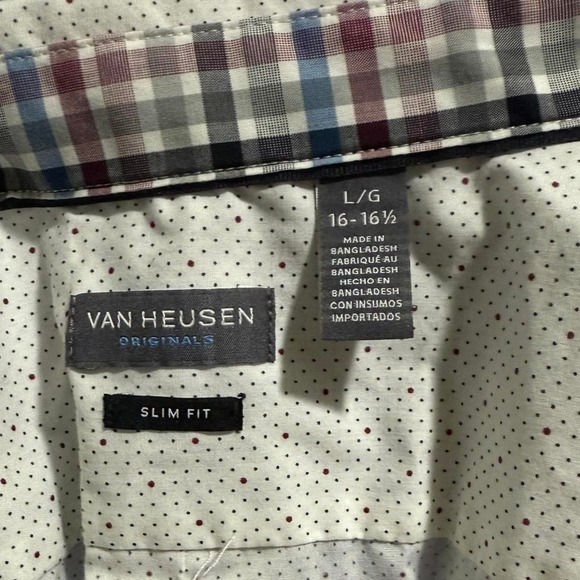 Van Heusen Originals Slim Fit Dress Shirt White Polka Dot Men's L 16-16.5 - Picture 4 of 4